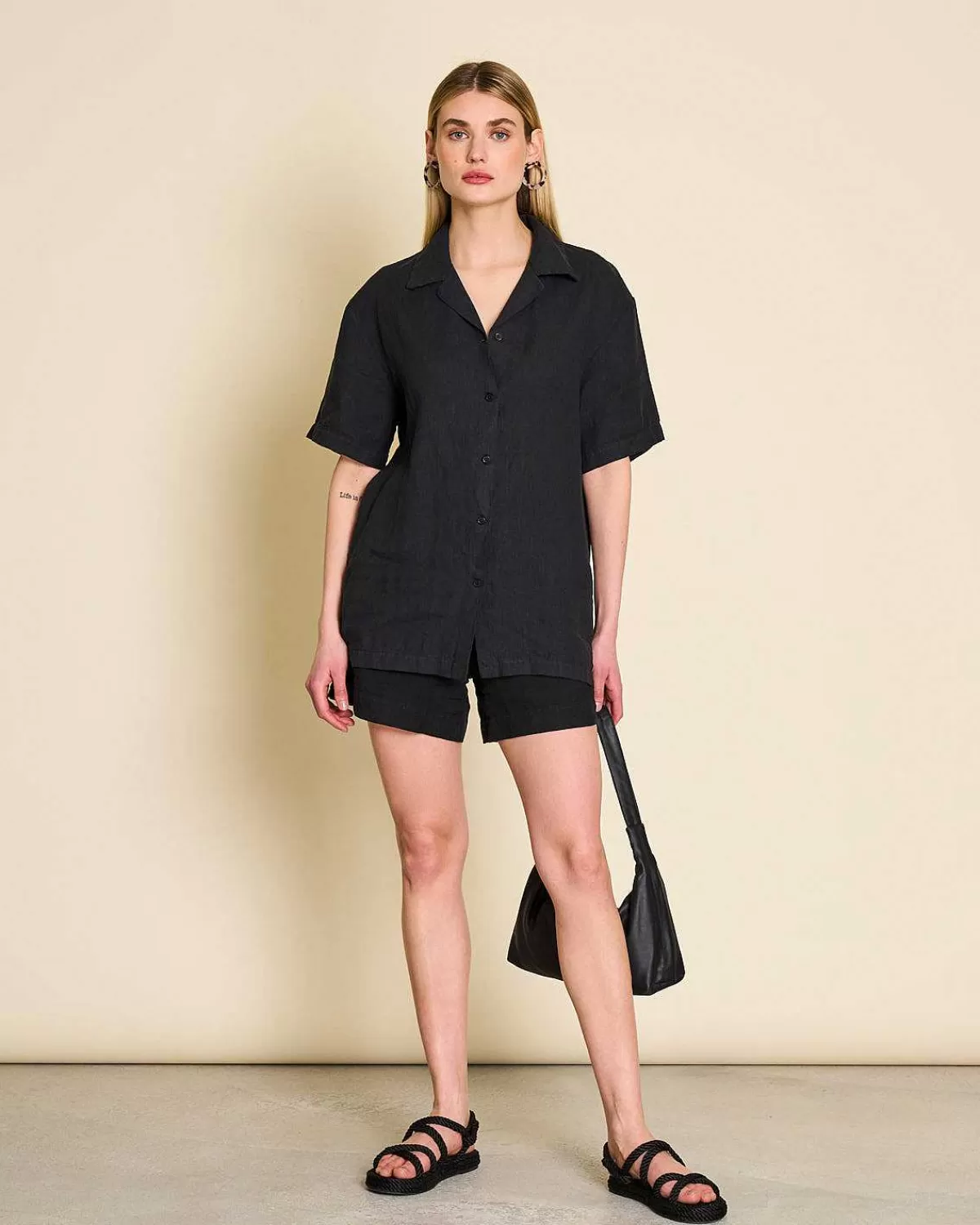 Linen Shirt Gent Black>JAN 'N JUNE Cheap