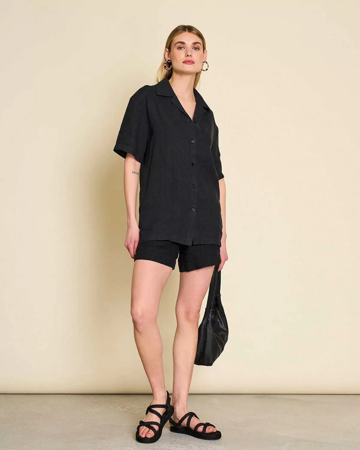 Linen Shirt Gent Black>JAN 'N JUNE Cheap