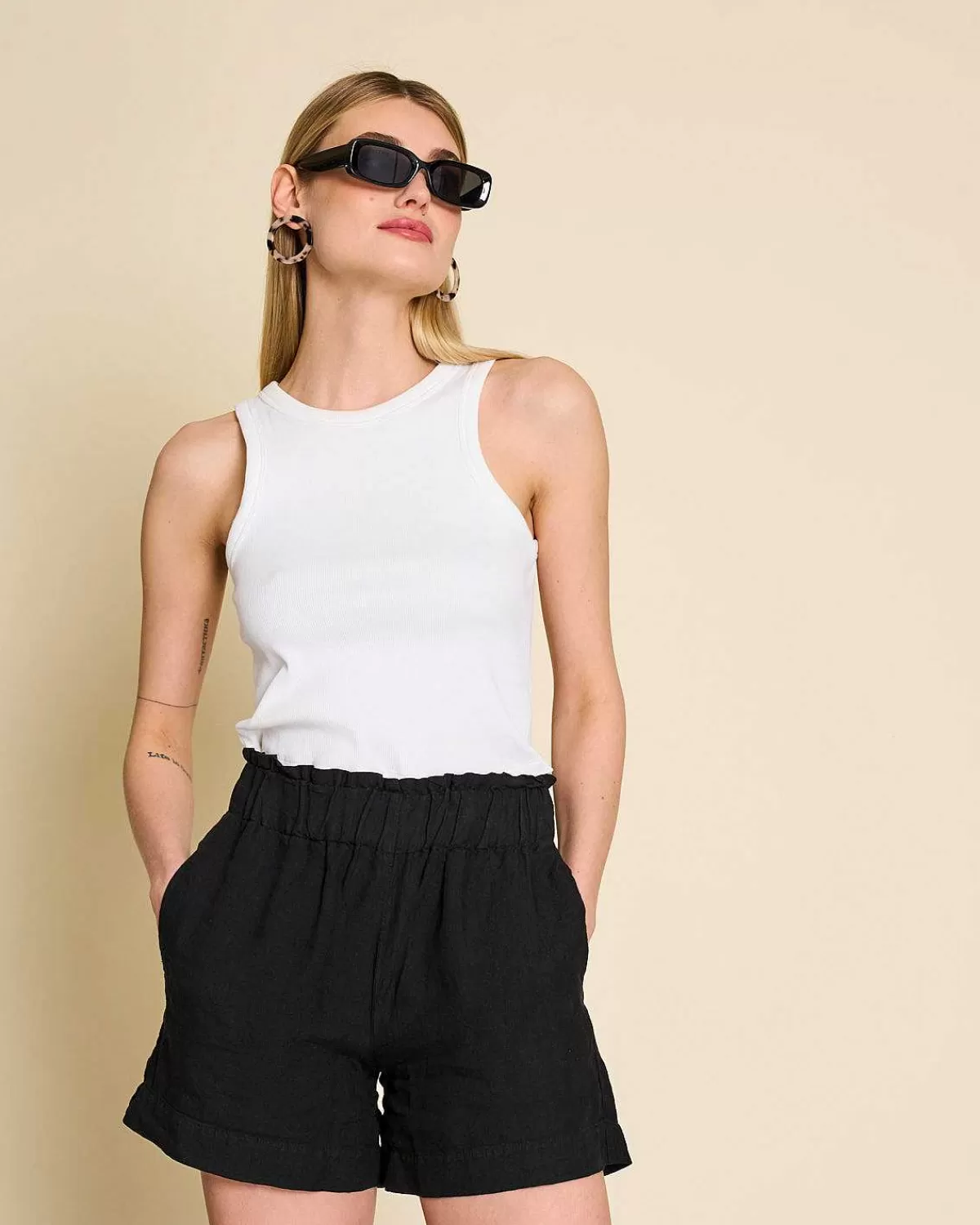 Linen Shorts Tournai Black>JAN 'N JUNE Outlet