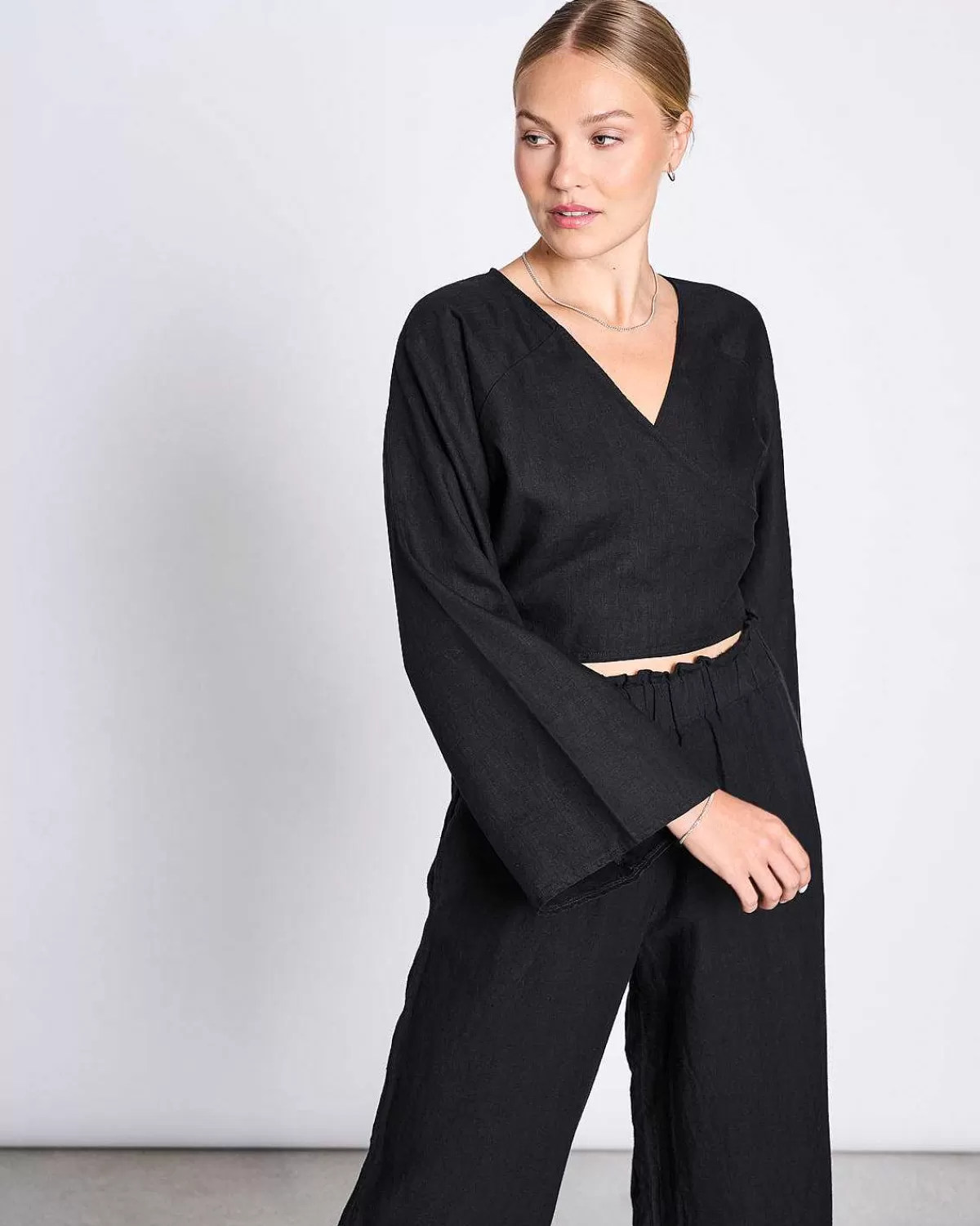 Linen Wrap Blouse Rora Black>JAN 'N JUNE Cheap