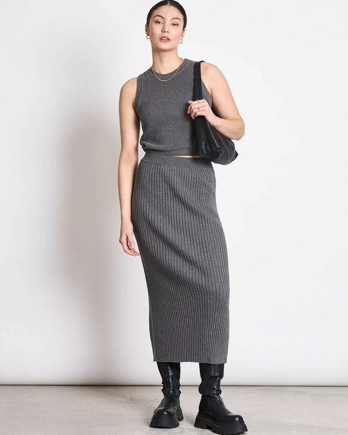 Midi Knit Skirt Ebba Dark Grey Gots>JAN 'N JUNE Store