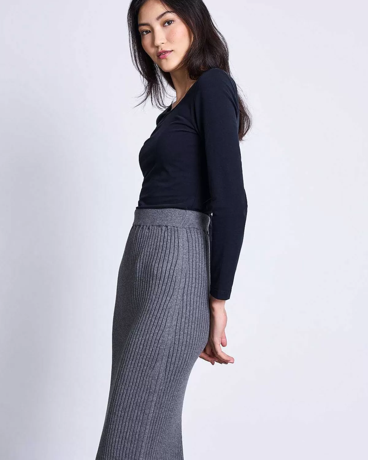 Midi Knit Skirt Ebba Dark Grey Gots>JAN 'N JUNE Store