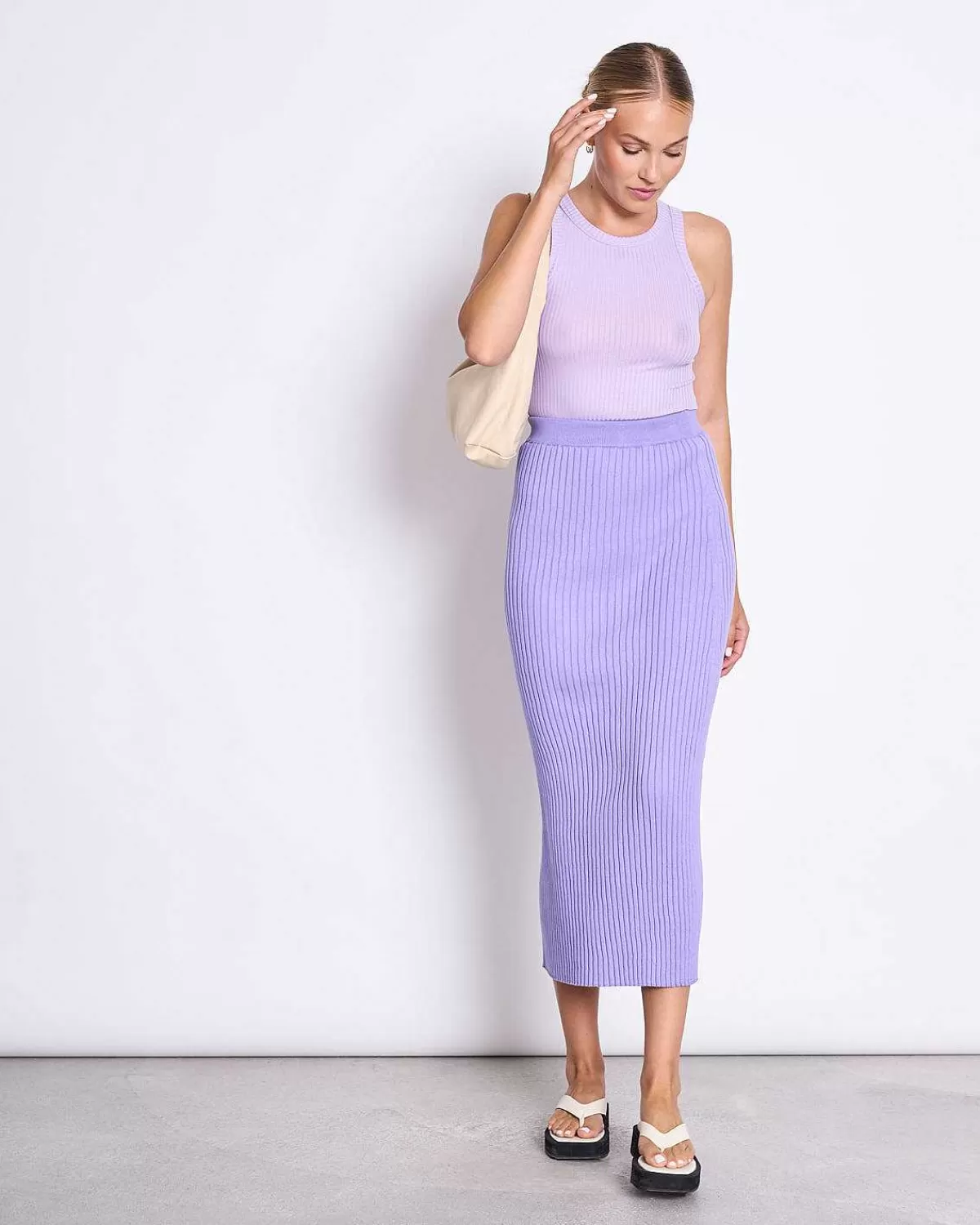 Midi Knit Skirt Ebba Lilac Gots>JAN 'N JUNE New