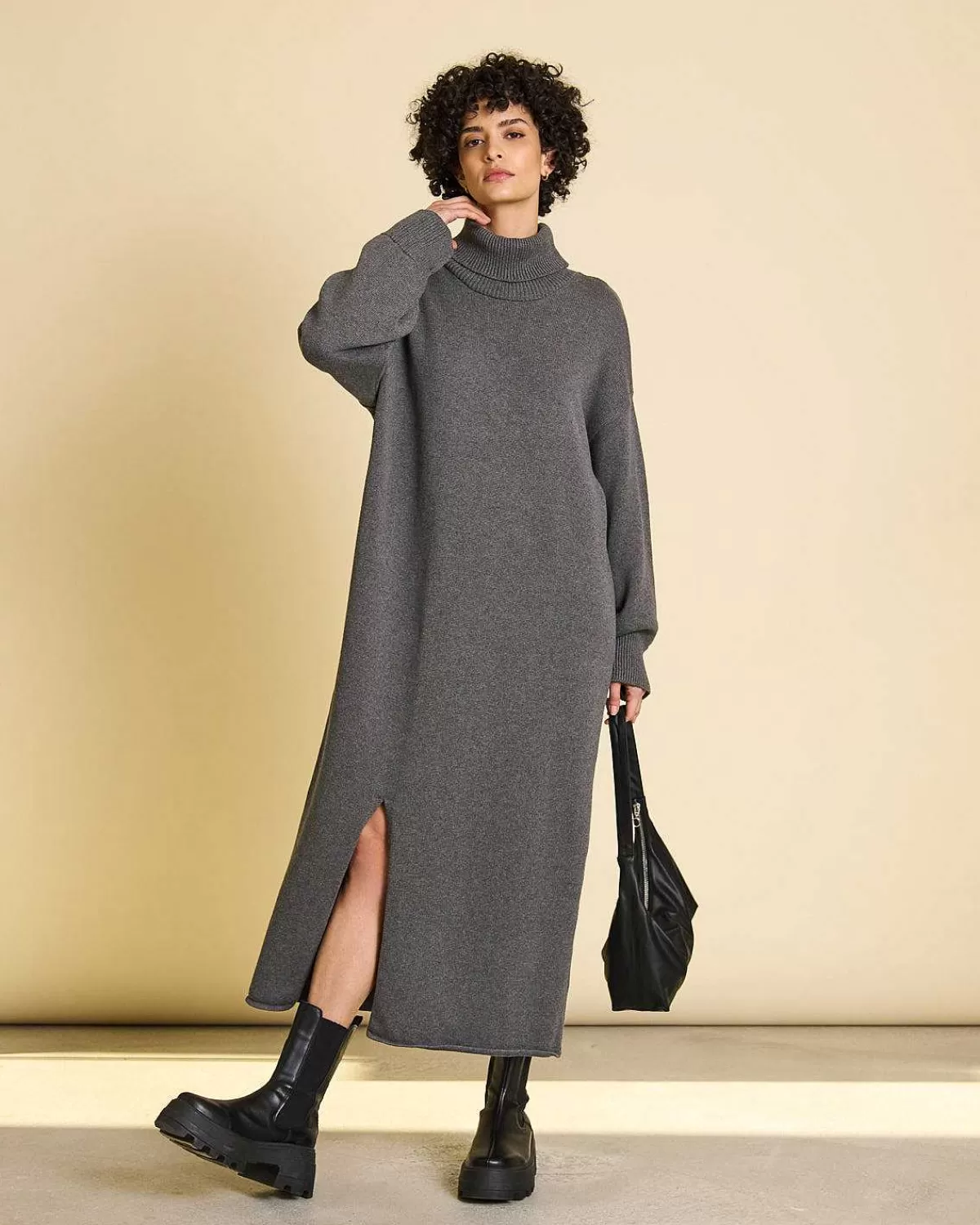 Midi Strickkleid Inari Dark Grey Gots>JAN 'N JUNE Discount