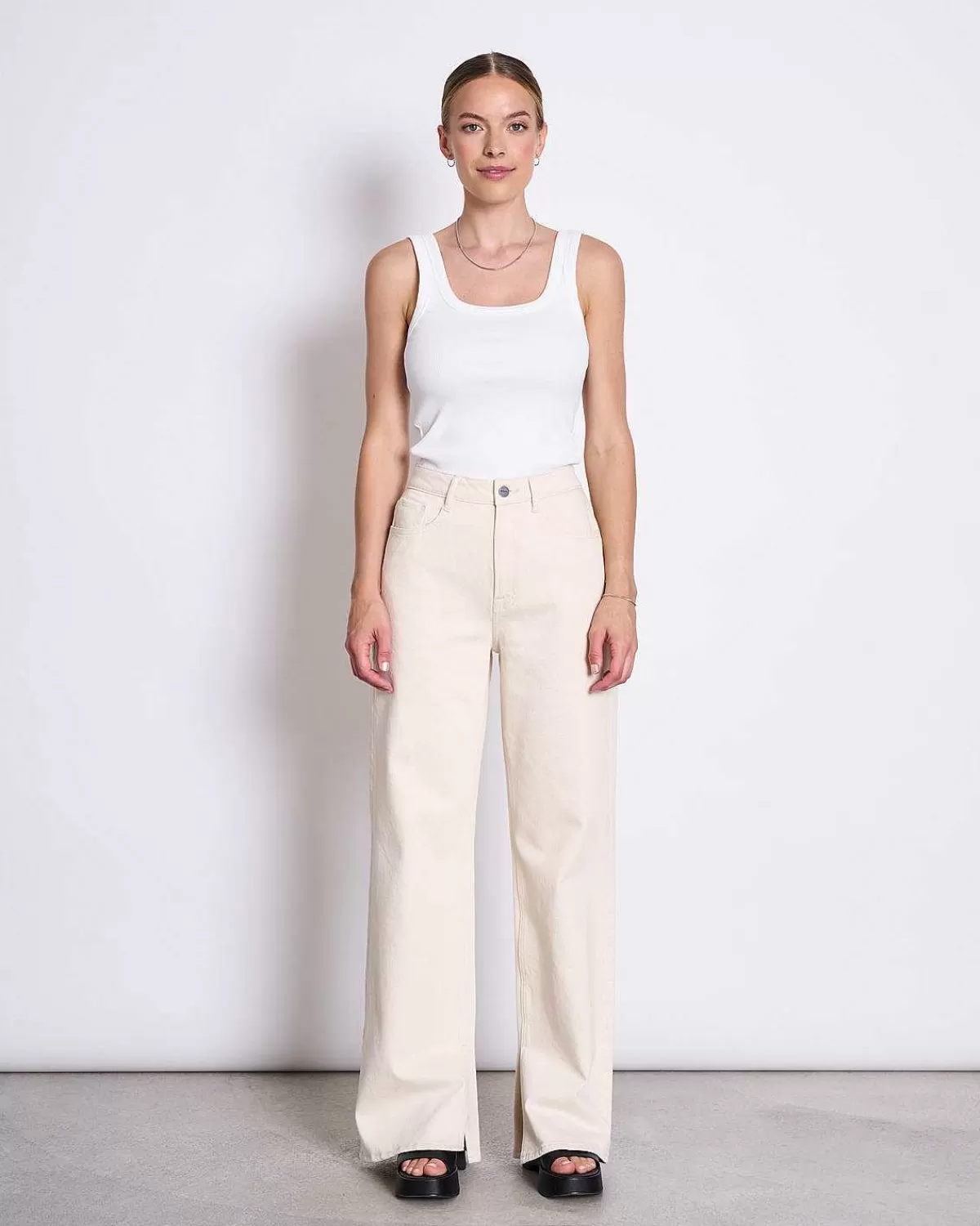 Slitted Wide Leg Jeans Selene Ecru>JAN 'N JUNE Discount