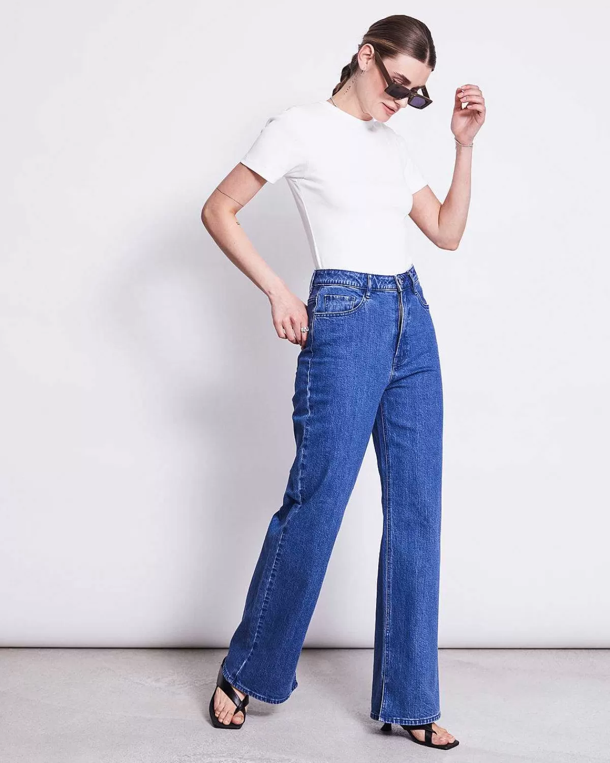 Slitted Wide Leg Jeans Selene Mid Blue>JAN 'N JUNE Sale