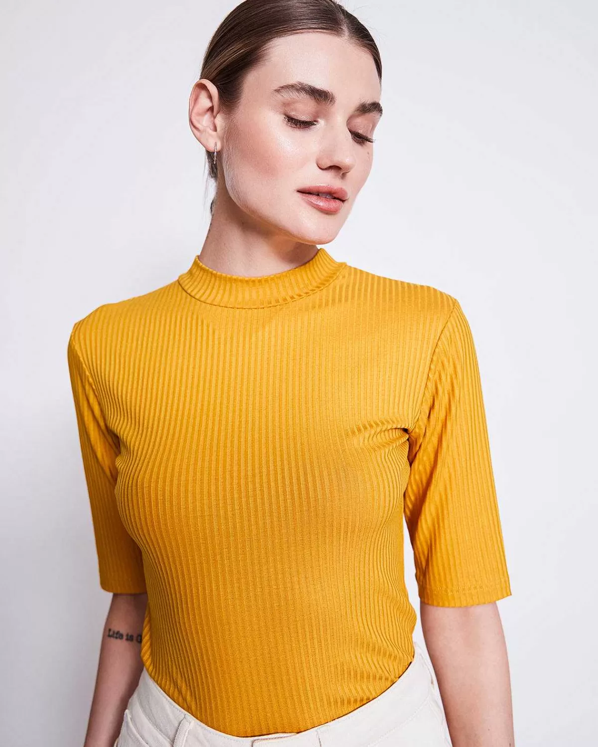 T-Shirt Nina Rib Mustard>JAN 'N JUNE Hot