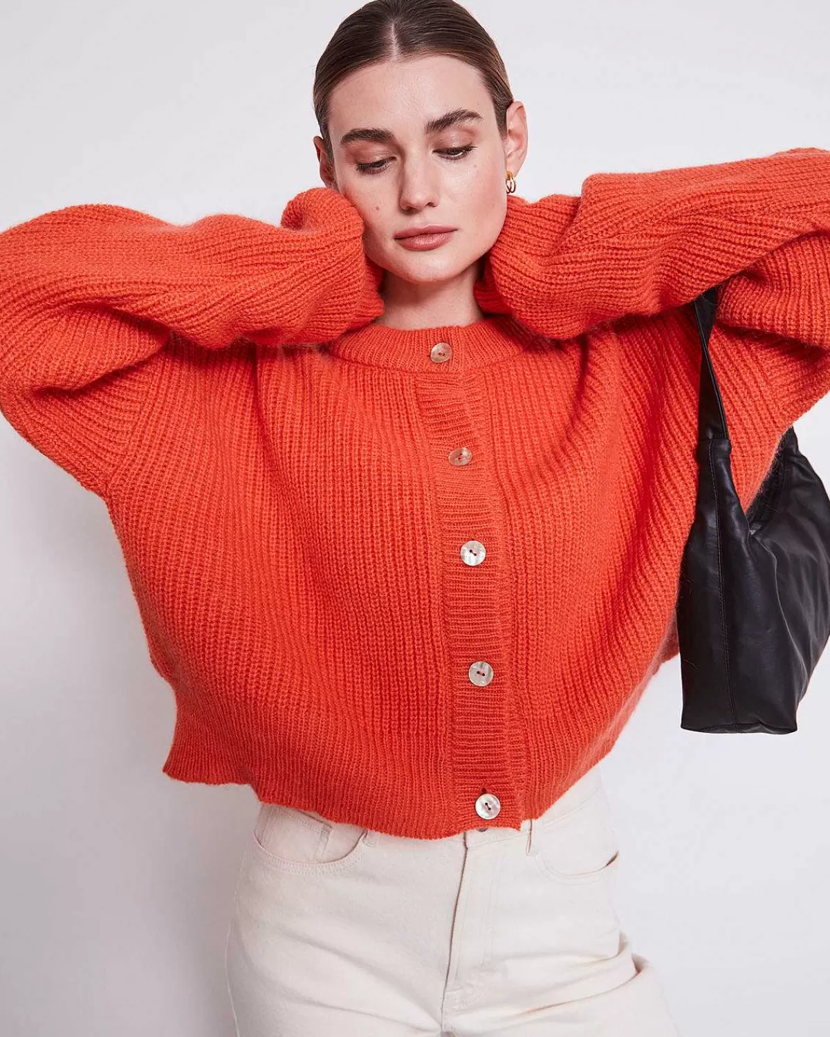 Wooly Cardigan Beni Bright Orange>JAN 'N JUNE Cheap